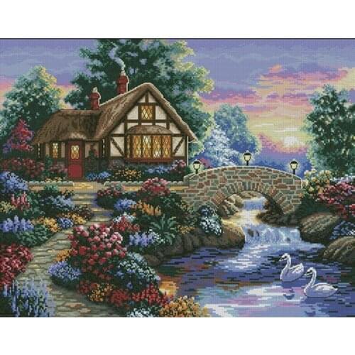 14/16/18/27/28 top Quality beautiful lovely counted cross stitch kit lake house home cottage swan bridge
