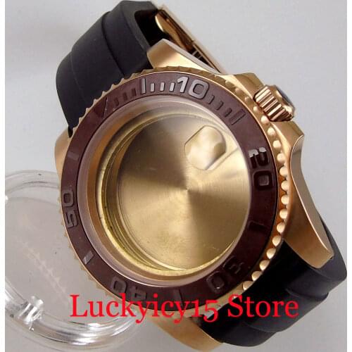 40mm Watch Replacement Case Parts for NH35 NH35A Rose Gols Plated Rubber Strap Sapphire Glass Rotating Bezel Coffer Insert
