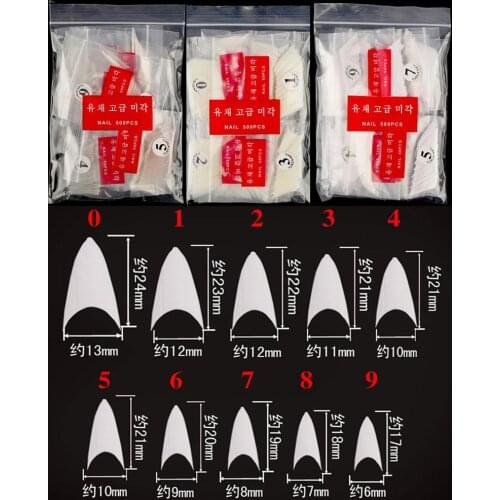 500pcs Stiletto Nail Tips Sharp Ending Clear Half Cover False Nail Art Tips 10 Size with Bag ACRYLICS ARTIFICIAL DIY NAIL TIPS