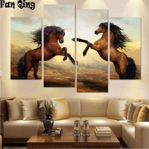 Diamond Painting 4 Piece Running Horse Full Square Diamond Embroidery Animals Picture 5D Diy Mosaic Rhinestone Home Decoration