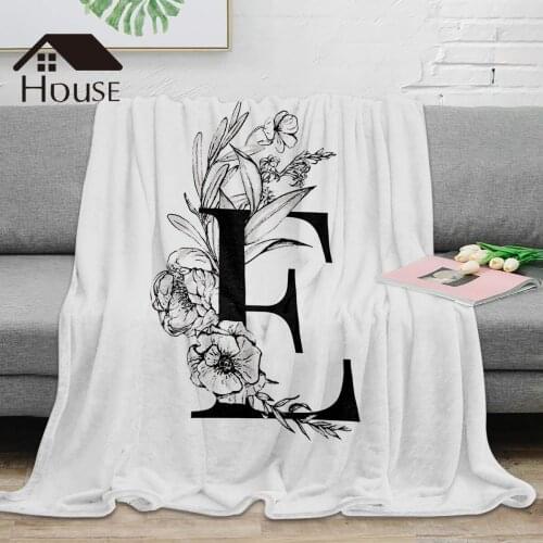 BIGHOUSES Blanket Letter E Flower Throw Blanket Black and White Plant Warm Microfiber Blanket