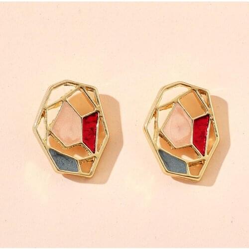 Docona Bohemian Colorful Enamel Stud Earrings for Women Fashion Hollow Geometric Earrings Charming Jewelry Gift Party 14132