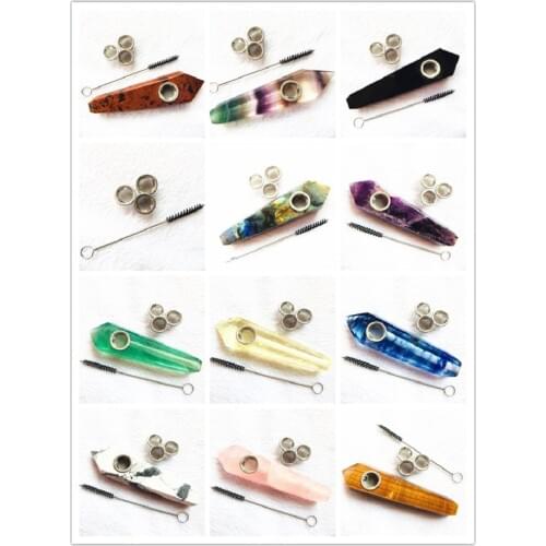 Natural Quartz Smoking Pipe Crystal Point Wand Healing Crystal gemstoneWith Metal Filter wholesale price