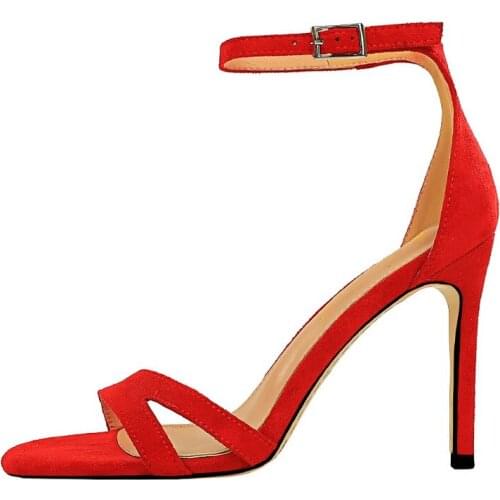 European and American fashion sexy summer high-heeled shoes with thin heel suede hollow one-word strap sandals
