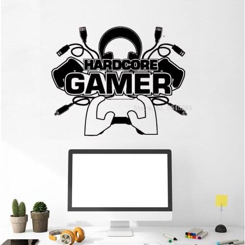 Joystick Game Wall Vinyl Decal Room Decor Hardcore Gamer Boy Computer Children Games Gaming Joystick Decoration Stickers LL087