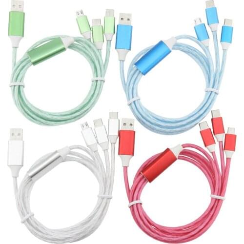 1.2m 3 in 1 LED Flowing Cable Micro USB Type C 8Pin Fast Charging For iPhone X 12 11 Pro Samsung Xiaomi Huawei Charger Wire Cord