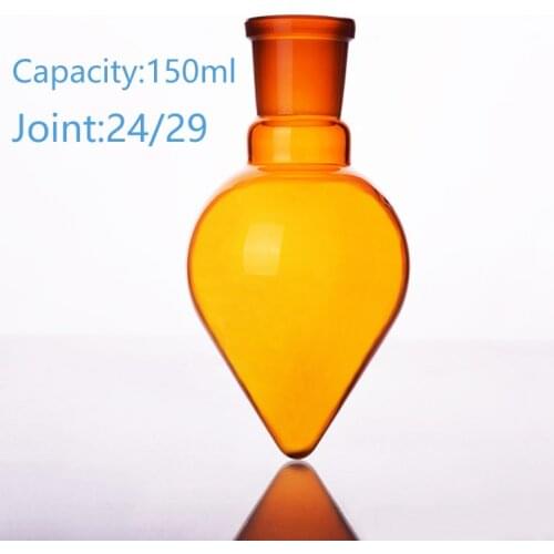 Brown pear-shaped flask,Capacity 150ml,Joint 24/29,Brown heart-shaped flasks,Brown coarse heart-shaped ground bottles