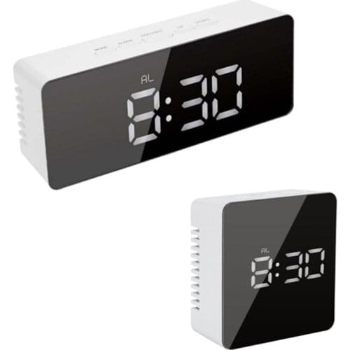 Mirror Multi-Function Clock Square Rectangular Shape White Blue Light Portable Take Tempeature Reminder Creative Clock