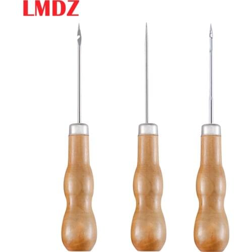 LMDZ Canvas Leather Sewing Shoes Wood Handle Tool Awl Hand Stitching Taper Leathercraft Needle Tool Kit Craft Sewing Supplies