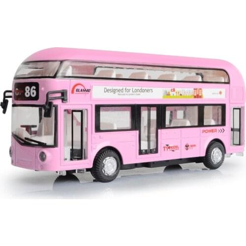Simulation Alloy Bus Toy Car Acousto Optic Car Model Double Deck Bus Door Return Force Boy Birthday Present Pink