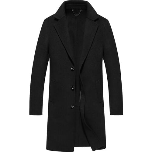 2020 New 100% Wool Coat Men Double-sided Wool Long Jacket Spring Autumn Black Overcoat Abrigo Hombre B19N007088 KJ4278