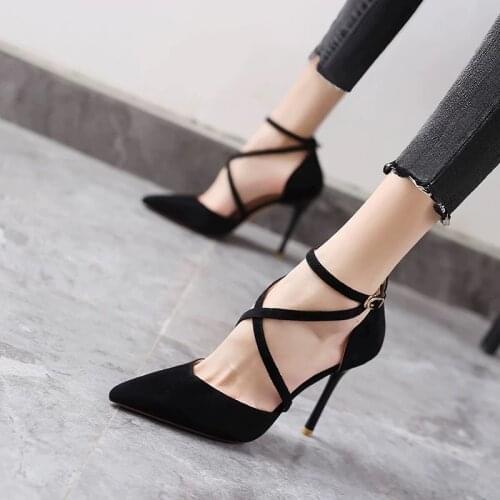New Black High Heels Shoes All-match Sexy Strappy Stiletto Pointed French Simple Single Shoes Women Pumps Dress Shoes