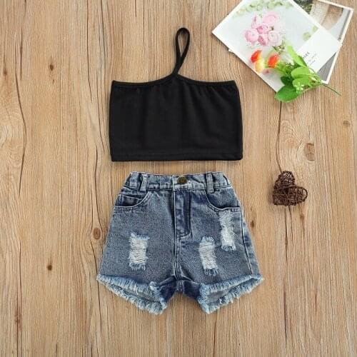 1-6Y Fashion Toddler Kids Baby Girl Strap Tank Tops Denim Shorts Jeans Bottom 2PCS Outfits Summer Clothes Set