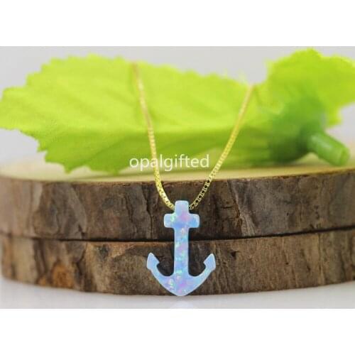 1PC Free Shipping 10*14mm Synthetic Opal Anchor Necklace Fashion Pendant Necklaces Women 925 Silver gold chain Trendy Jewelry