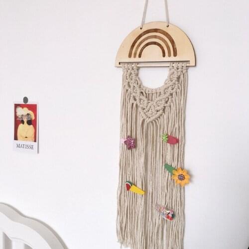 Boho Woven Tel Wall Hanging Ornaments Baby Hair Clips Holder Hairbows Organizer Kids Room Home Decor