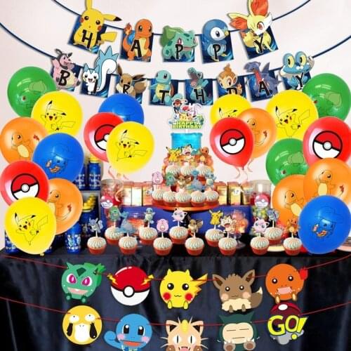 Pokemon Pikachu Theme Party Decoration Pull Flag Pocket Elf Cake Card Pokemon Birthday Decoration Christmas Decorations