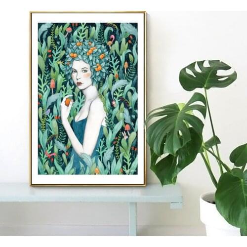 Plant and Flower Girl Portrait Wal Nordic Canvas Posters Art Decoration Canva painting Bedroom Living Room Modern Decor giclee