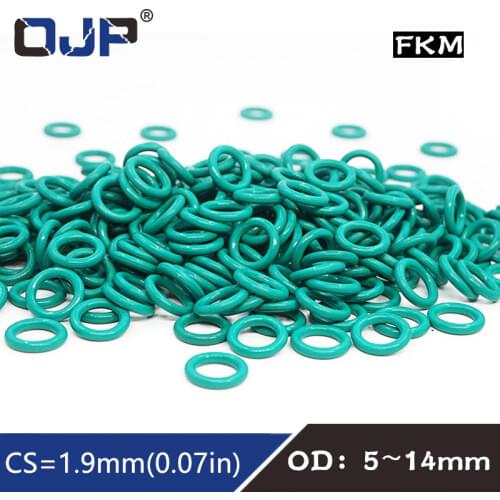 10PCS/lot Rubber Ring Green FKM O rings Seal 1.9mm Thickness OD 5/6/7/8/9/10/11/12/13/14mm ORing Seal Oil Gasket Fuel Washer