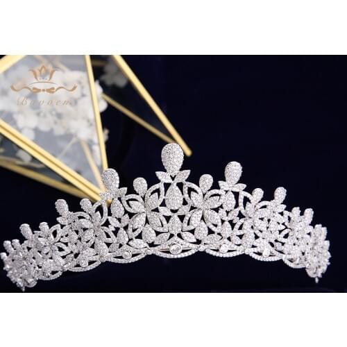 New European Women Full Zircon Bridal Tiaras Crowns Plated Crystal Wedding Hairbands For Brides Evening Hair Jewelry