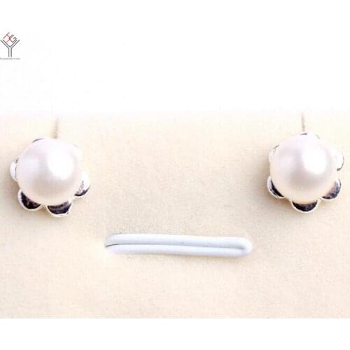 Women Jewelry Earring 6-7mm bright white round Pearl flower Stud Earring Natural Freshwater pearl