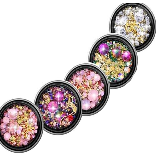 1jars.Beads Mix Alloy For Nail Diamond Nail Art Semi-Permanent Crystal Mix Alloy Colorful Nail Decoration 3d Heart/Moon/Triangle
