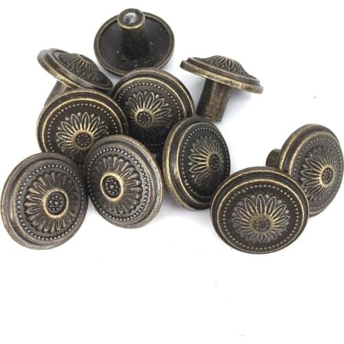 10PCS 26mm Antique Bronze Floral Brass Knobs Furniture Cabinet Doors Hardware Round Knobs Chest Dresser Box Drawer Pulls Handles