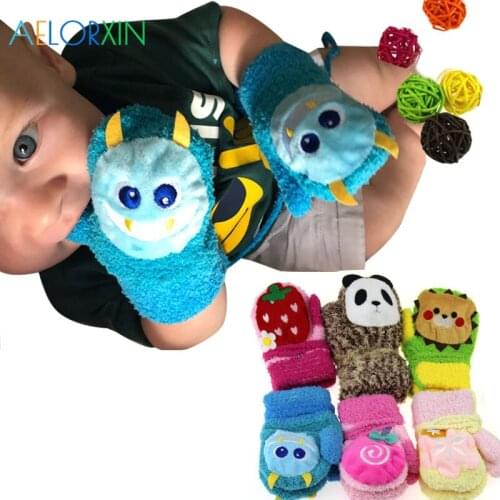 11.11 Winter Keep Warm Newborn Thicken Fleece Mittens Cartoon Animal Horn Music Baby Boy Girl Gloves Velvet Cotton Kids Gloves