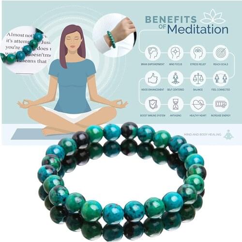 Chrysocolla Malachite Bracelets for Women Men Natural Stone Beads Bracelet Round Shape Diabetes Relief Bracelet Jewelry Gift