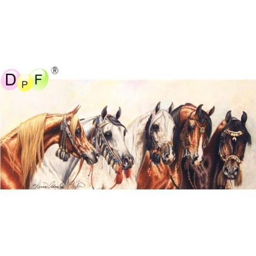 DPF 5D full Round Diamond Painting Mosaic five robust war horses DIY Magic Cube Cross Stitch art craft Diamond Embroidery Decor