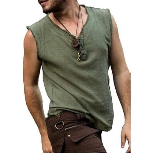 Men Fashion Casual Sleeveless T-shirt Loose Anime Medieval Knight Warrior Cosplay Tops Gentlemen Handsome Solid Color Clothes