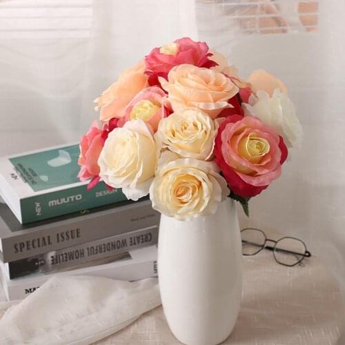 Nordic Artificial Flower Rose Holding Wedding Bouquet Silk Flower for Home Party Table Decoration Fall Christmas Fake Flower