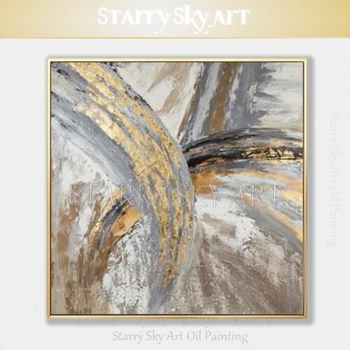 Artist Hand-painted High Quality Modern Abstract Golden Grey Colors Oil Painting on Canvas Abstract Picture for Wall Decoration