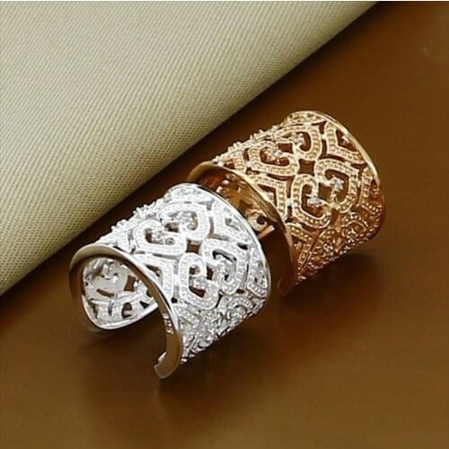 Hot Selling 925 Silver Jewelry Sets Fashion Elegant Rose Gold Heart Finger Rings for Women Wedding Engagement Gift