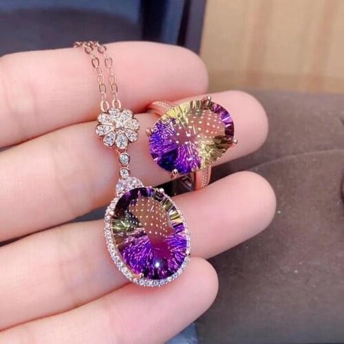 Best Gift Natural Real Ametrine Jewelry set Natural And Real Ametrine Set 925 sterling silver Fine jewelry 1pc ring,1pc Pendant