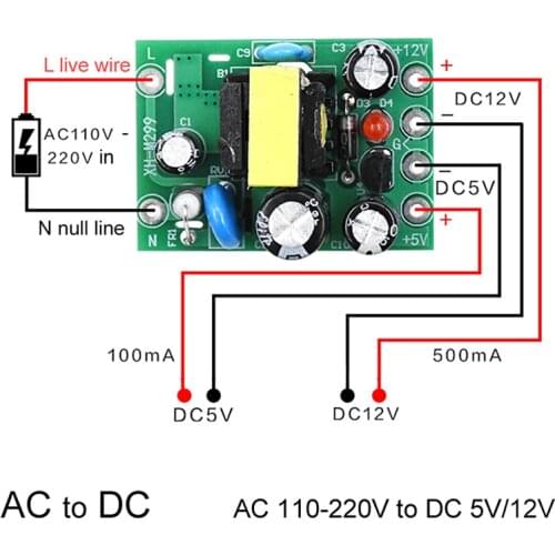 Mini AC-DC Converter AC110V 220V To DC 12V 0.2A+5V Module Board