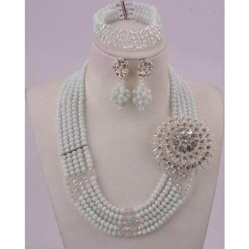 In fashion white and clear ab nigerian wedding necklace set african beads jewelry set crystal 5C-SSJ-08