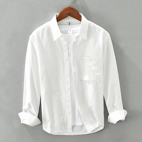 Mens Long-Sleeved Lapel Shirt Youth Pocket Embellished Top