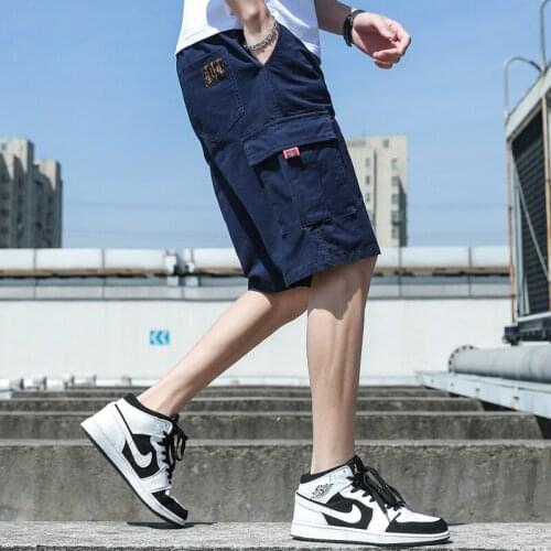 Mens Summer-Casual Loose-Fit Straight-Cut Pants Pockets Cargo Shorts Outer Wear Sweatpants