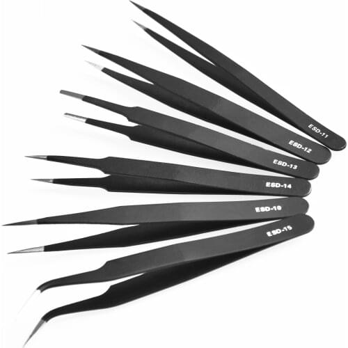 6pcs ESD Anti-Static Stainless Steel Tweezer Set Tweezers Maintenance Tools Kit