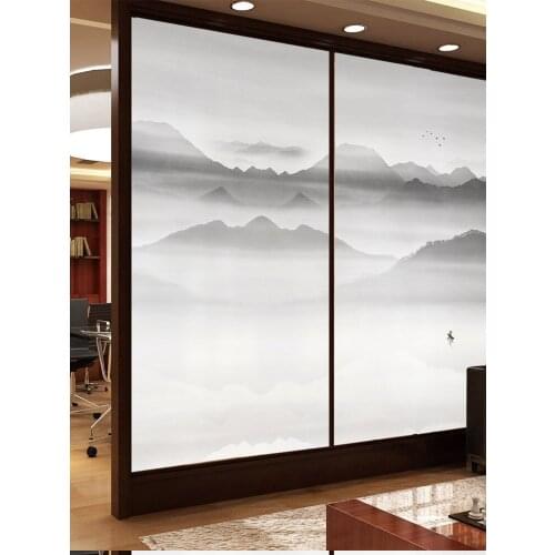 Glass sticker electrostatic frosted window light translucent Chinese bathroom door office landscape painting shading film