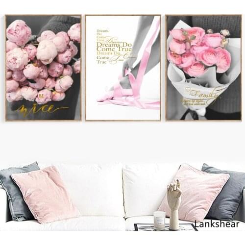 Pink Rose Flower Girl Love Quotes Wall Art Canvas Painting Nordic Posters And Prints Wall Pictures For Living Room Home Decor