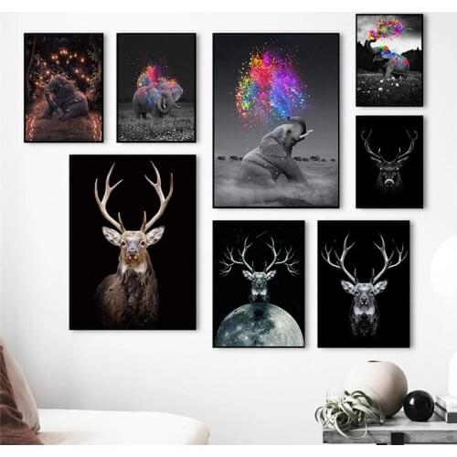 Black Deer Wall Art Canvas Posters and Prints Animal Elephant Mural Pictures of Living Room Home Wall Decoration Frameless