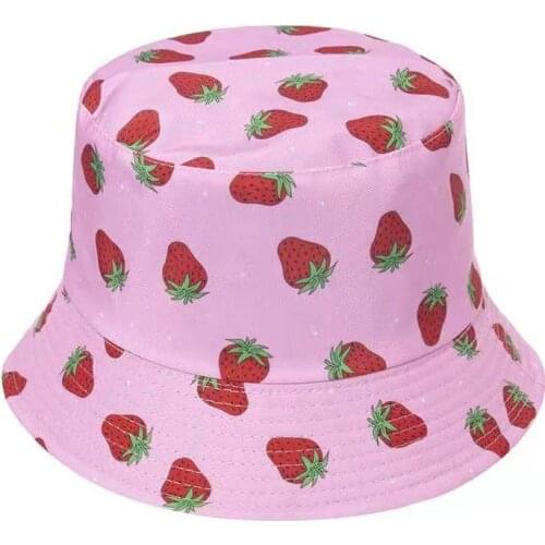 2021 New Panama Bucket Hat Men Women Summer Fishing Bucket Cap Reversible Strawberry Print Bob Hat Hip Hop Gorros Fisherman Hats