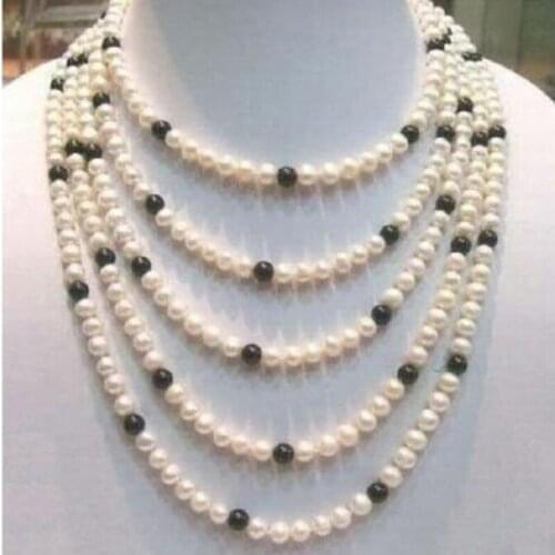 8-9MM CHARMING AKOYA WHITE BLACK PEARL NECKLACE 14k/20 yellow gold clasp