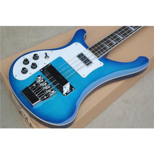 Factory wholesale classic left hand 4 string bass electric guitar, blue gradient, chrome-plated hardware, free delivery