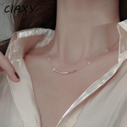 CIAXY 925 Sterling Silver Zircon Smile Face Necklace for Women Geometric Clavicle Chain Choker Exquisite Jewelry