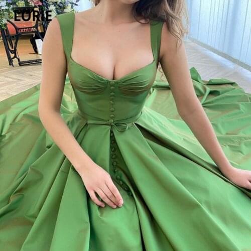 LORIE Green Prom Dresses Buttoned Up Top Straps High Side Split Arabic Bow Belt Special Occasion Evening Wedding Party Dress