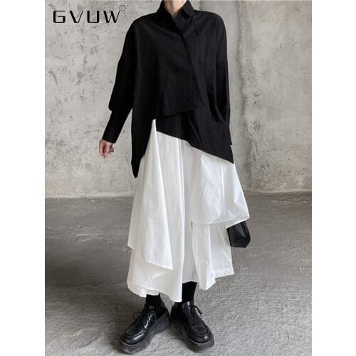 GVUW Shirt women long sleeve Yamamotos French design irregular dark black female blouses autumn 2021 womens clothing