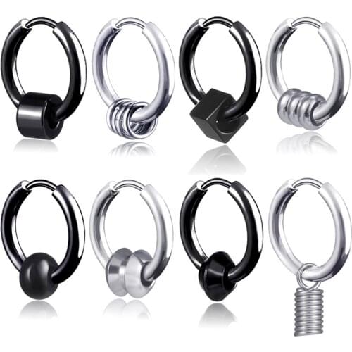 1 pair Punk Black Multiple Styles Stainless/Titanium Steel Stud Earrings For Men and Women Gothic Street Pop Hip Hop Ear Jewelry