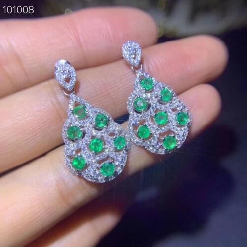 Natural green emerald drop earrings S925 silver natural Gemstone drop earrings fashion Lovely Fan Leaf Womens gifts jewelry